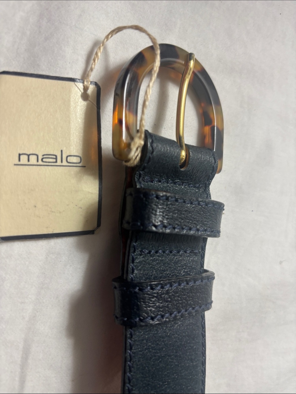 Malo Black Leather Belt with Tortoiseshell Buckle Malo Tag Still Attached